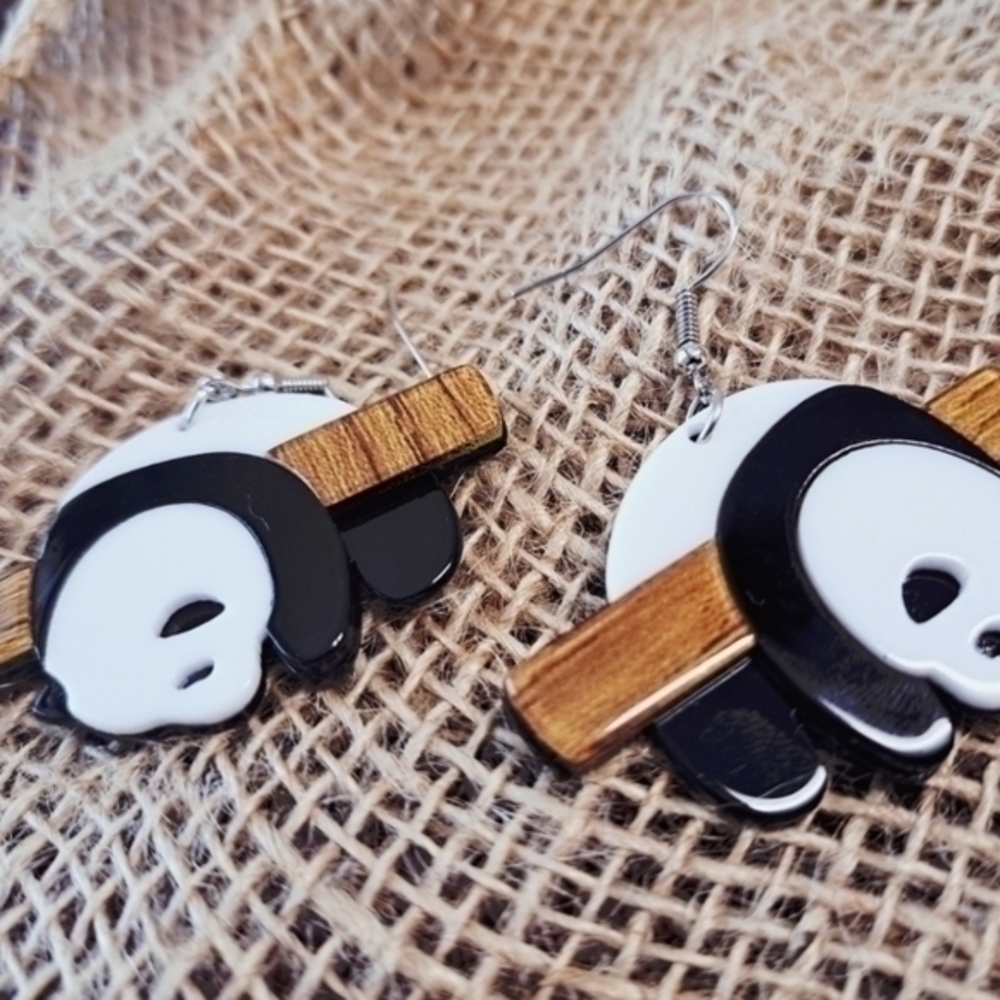 MODCLOTH PANDA "JUST HANGING AROUND" ACRYLIC EARRINGS 1 - Picture 5 of 6